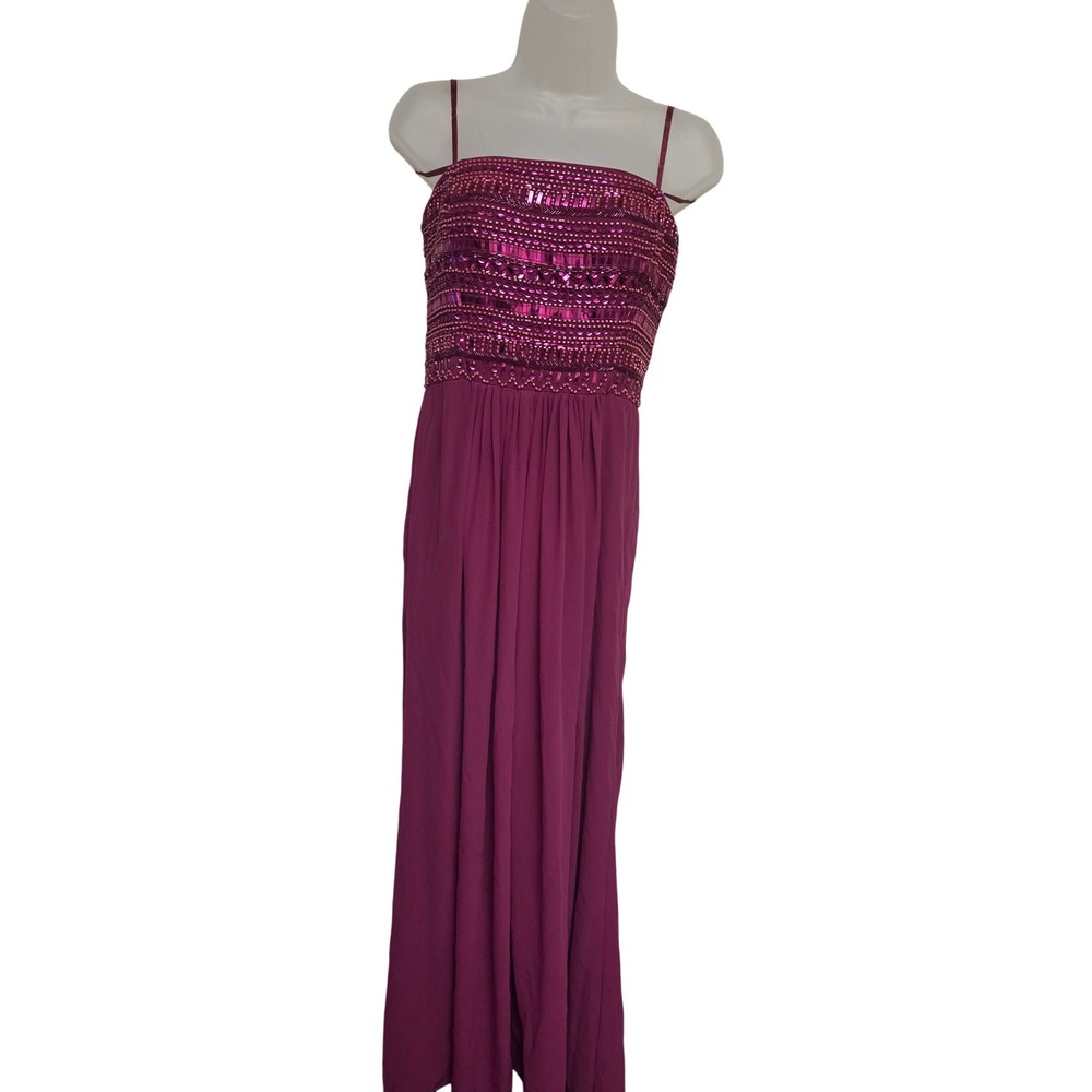 Aidan Mattox Women's Purple Beaded Strapless Maxi Dress Formal Gown‎
